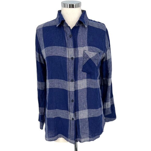 Rails Charli Linen Blend Button-Down Shirt Patriot Blue White Size Small - Picture 1 of 12